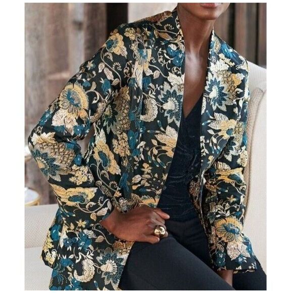 Soft Surroundings Jacket Womens Medium Brocade Asian Metallic Jacquard Viola - Picture 14 of 14